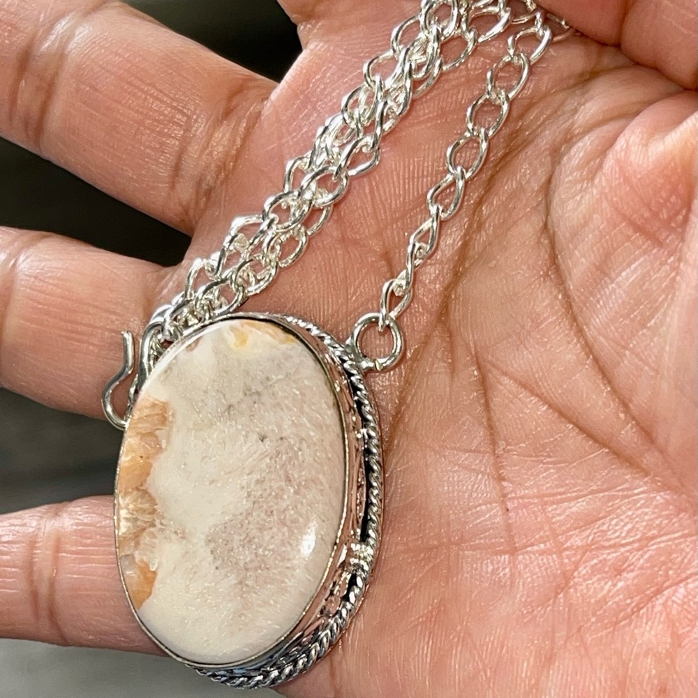 Peach Scolecite “Inner Peace Stone” Pendant Necklace - Picture 3 of 14